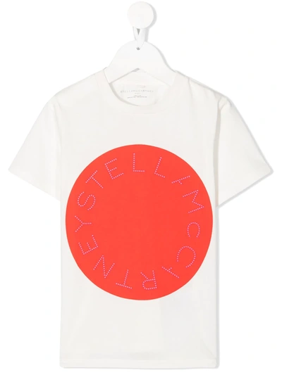 Stella Mccartney Kids' Logo-print Crew-neck T-shirt In Off White