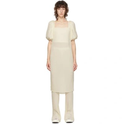 Pushbutton Ssense Exclusive Off-white Pleated Bell Bottom Dress Set In Ivory