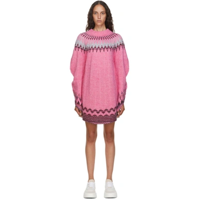 Mm6 Maison Margiela Pink And Grey Fair Isle Dress In 002f L Pink