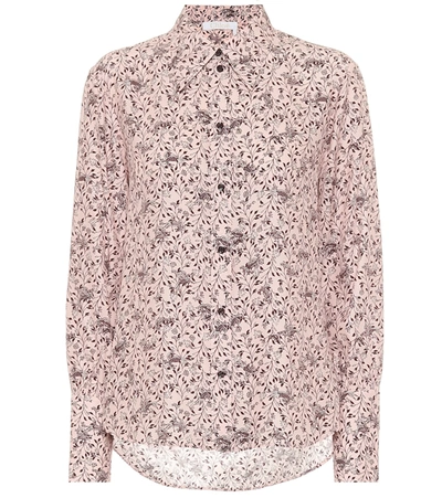 Chloé Bird-print Silk Crepe Shirt In Pink Brown