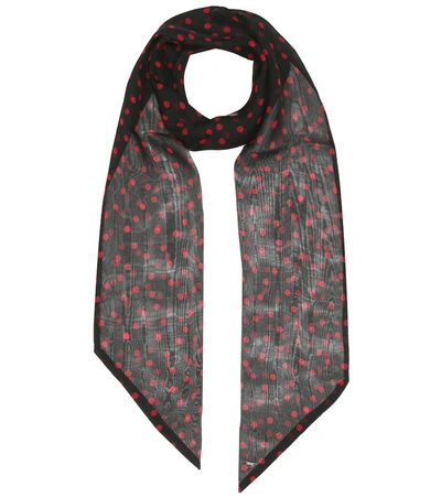 Saint Laurent Polka Dot Silk Scarf In Black