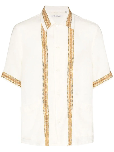 Our Legacy Elder Embroidered Linen Shirt In White