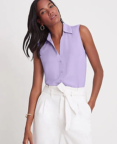 Ann Taylor Petite Sleeveless Essential Shirt In Lavender Sky