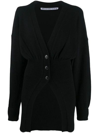 Alexander Wang Wool & Cashmere-blend Long-line Blouson Cardigan In Black