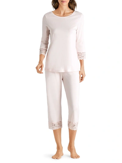 Hanro Moments Cropped  Knit Pyjama Set In Essential