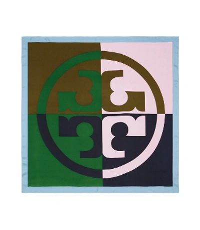 Tory Burch Color-block Silk Square Scarf In Ceramic Pink