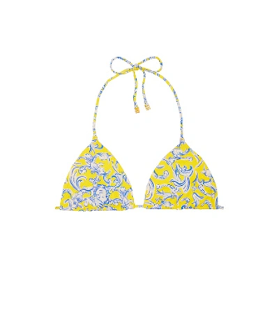 Tory Burch Printed String Bikini Top In Yellow Swirl