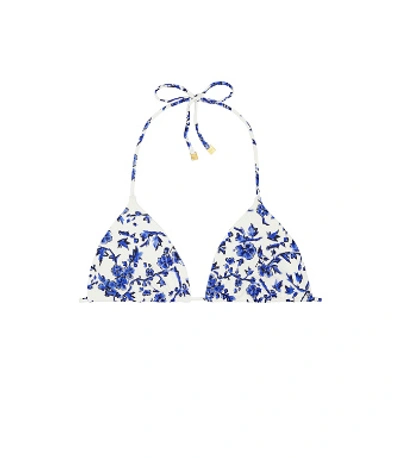 Tory Burch Printed String Bikini Top In Blue Branches