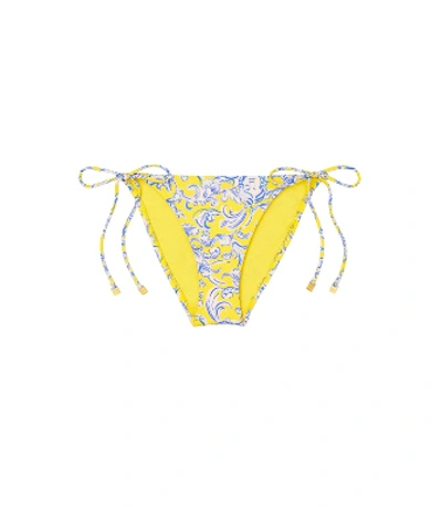 Tory Burch Printed String Bikini Bottom In Yellow Swirl
