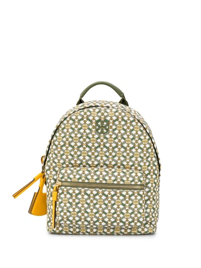 Tory Burch Piper Printed Small Zip Backpack In Green ,neutral
