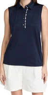 Tory Sport Tech Pique Sleeveless Ruffle Polo In Tory Navy