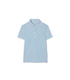 Tory Sport Performance Striped Ruffle Polo In Surf Blue Pinstripe