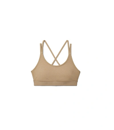 Tory Sport Tory Burch Compression Mélange Cross-back Bra In Mushroom