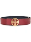Tory Burch 1.5" Reversible Logo Leather Belt In Red/navy/gold