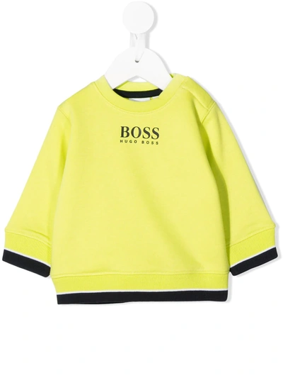Hugo Boss Babies' Boss Neon Yellow Branded Sweatshirt In Green | ModeSens