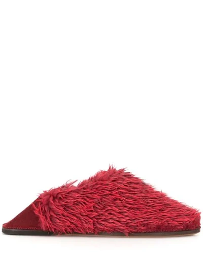 Doublet Faux Fur Slippers In Red