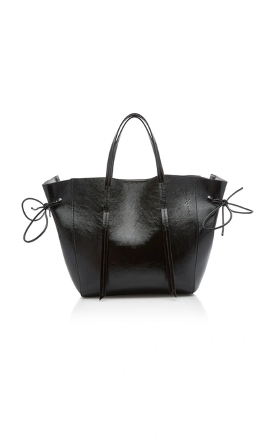 Carolina Santo Domingo Caspia Small Tie-detailed Leather Tote In Black