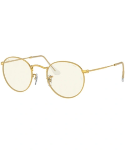 Ray Ban Round Blue-light Clear Evolve Sunglasses Gold Frame Grey Lenses 47-21
