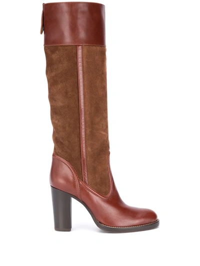 Chloé Emma Suede And Leather Knee Boots In Roasted Brown