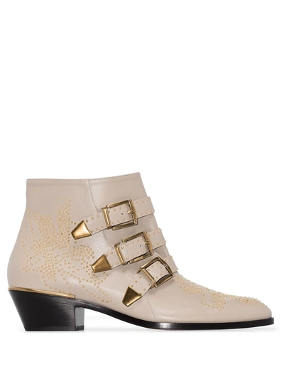 Chloé Neutrals Beige Susanna 30 Studded Leather Ankle Boots