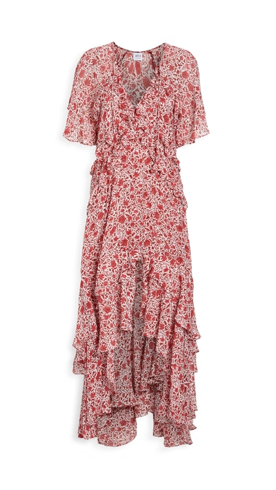 Misa Katarina Silk Chiffon Asymmetrical Midi Dress - S - Also In: Xs, M, L In Rust Animal Floral