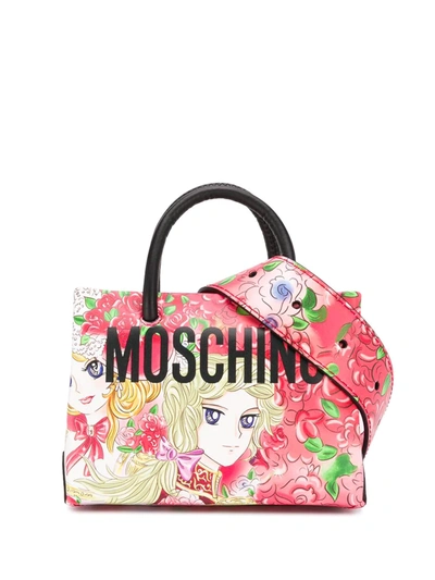 Moschino Marie Antoinette Leather Tote Bag Lady Oscar Print In Red,black,green