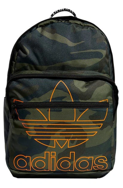Adidas Originals Originals Trefoil Backpack In Camo/ Signal Orange