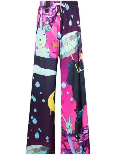 Natasha Zinko Printed Soft Jersey Wide Leg Pants In Purple