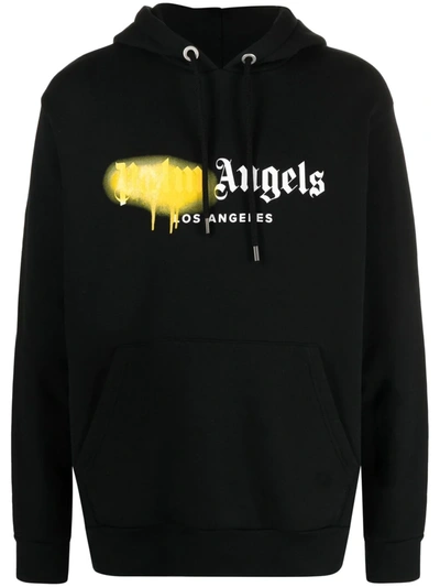 Palm Angels Los Angeles Spray Logo Print Hoodie In Black