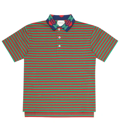 Gucci Kids' Striped Cotton Piquet Polo Shirt In Multicoloured