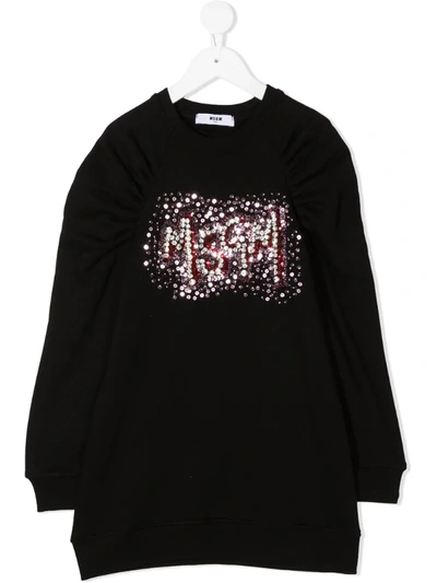 Msgm Kids' Embellished Cotton Sweatshirt In Nero
