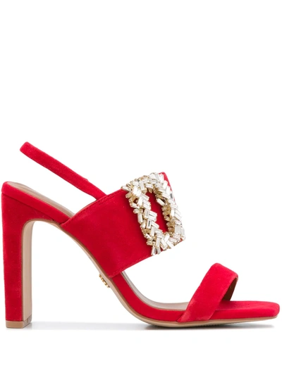 Kurt Geiger Pascal Crystal-embellished Suede Heeled Sandals In Red Suede