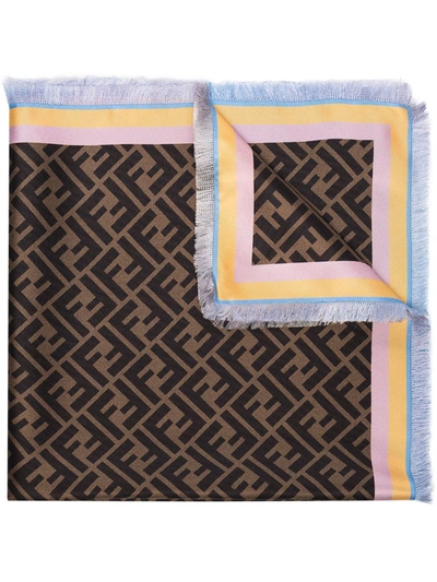 Fendi Ff Reversible Silk Twill Scarf In Tobacco/ Pastel Multicolor