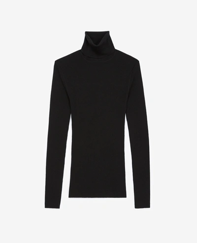 The Kooples Sport Fitted Black Merino Wool Sweater