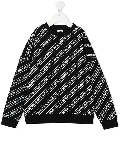 Karl Lagerfeld Kids' All-over Logo Print Sweatshirt In Black
