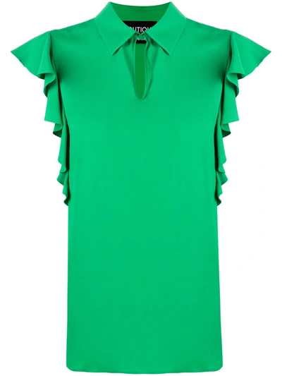 Boutique Moschino Ruffled Sleeve Collared Blouse In Green