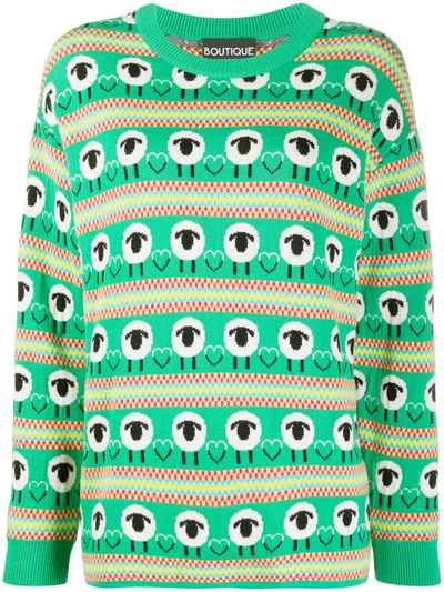 Boutique Moschino Sheep Embroidered Jumper In Green