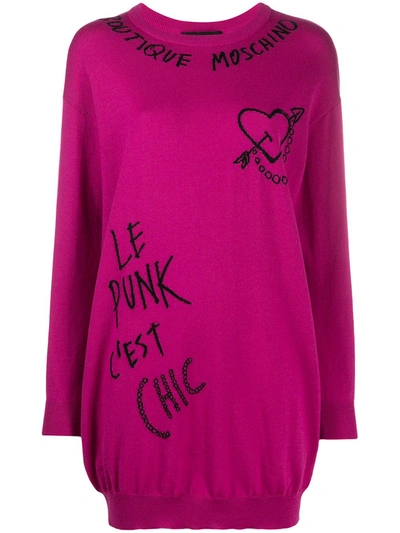 Boutique Moschino Embroidered Graffiti Jumper Dress In Pink