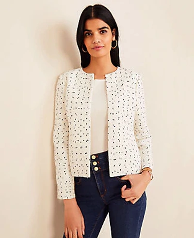 Ann Taylor Petite Tweed Open Jacket In Winter White