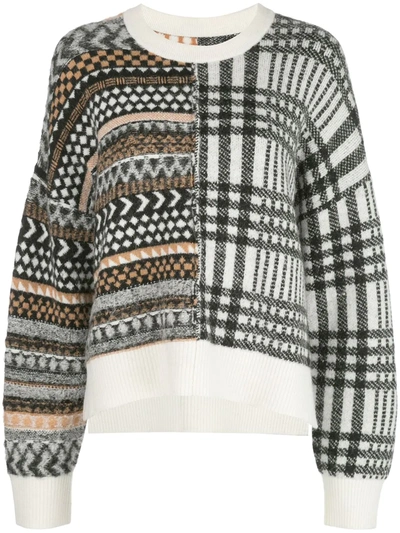 Cinq À Sept Shania Patchwork Print Alpaca & Wool-blend Sweater In Cinnamon Multi