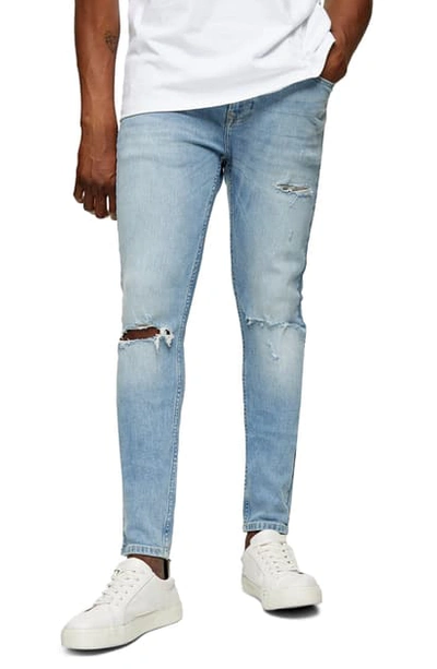 Topman Sandler Ripped Spray-on Skinny Fit Jeans In Blue