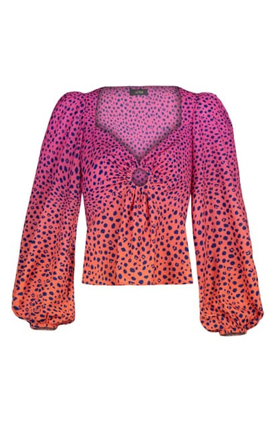 Afrm Mel Ring Blouse In Pink Ombre Leopard