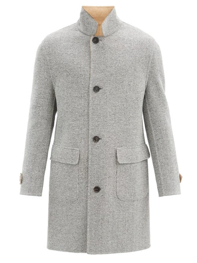 Brunello Cucinelli Reversible Herringbone Wool-blend Coat In Grey