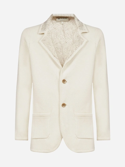 Etro Cashmere And Wool Knit Blazer In Bianco