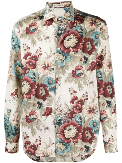 Etro Floral Print Cotton Shirt In Cream
