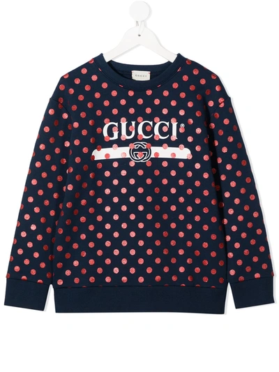 Gucci Kids' Pois Print Cotton Jersey Sweatshirt In Blue