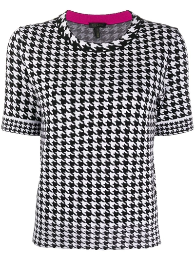 Escada Houndstooth Print Knit Top In White