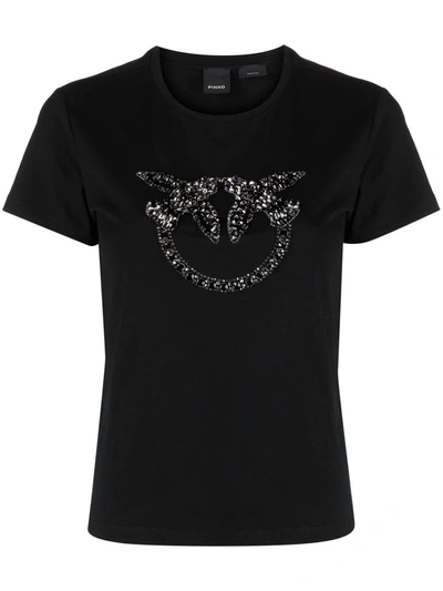 Pinko Jersey T-shirt With Sequin Logo In Black