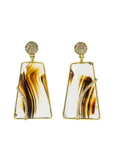 Guita M 18kt Yellow Gold Diamond Agate Drop Earrings In Ylwgold