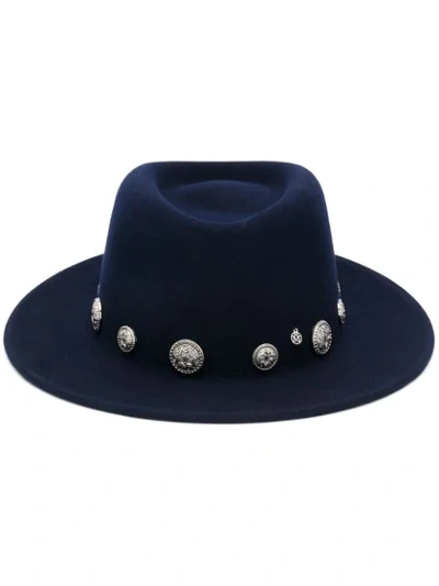 Maison Michel Coin-embellished Fedora Hat In Blue
